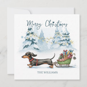 Tarjeta de Navidad personalizada de dachshund en u