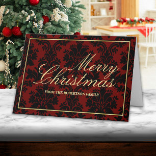 Tarjeta de Navidad personalizada de Damasco Roja
