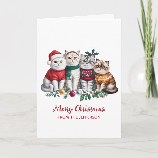 Tarjeta de Navidad personalizada de gato adorable (Anverso)