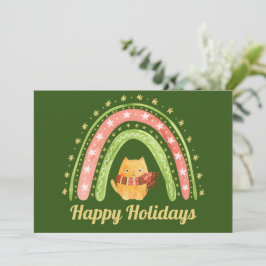 Tarjeta de Navidad personalizada de gato y arcoíri