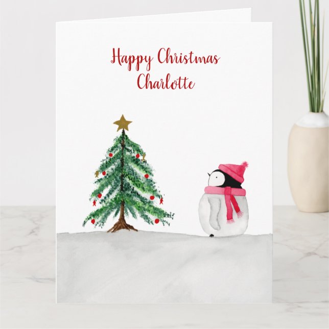 Tarjeta de Navidad personalizada de Pingüino Peggy (Anverso)