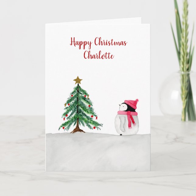 Tarjeta de Navidad personalizada de Pingüino Peggy (Anverso)