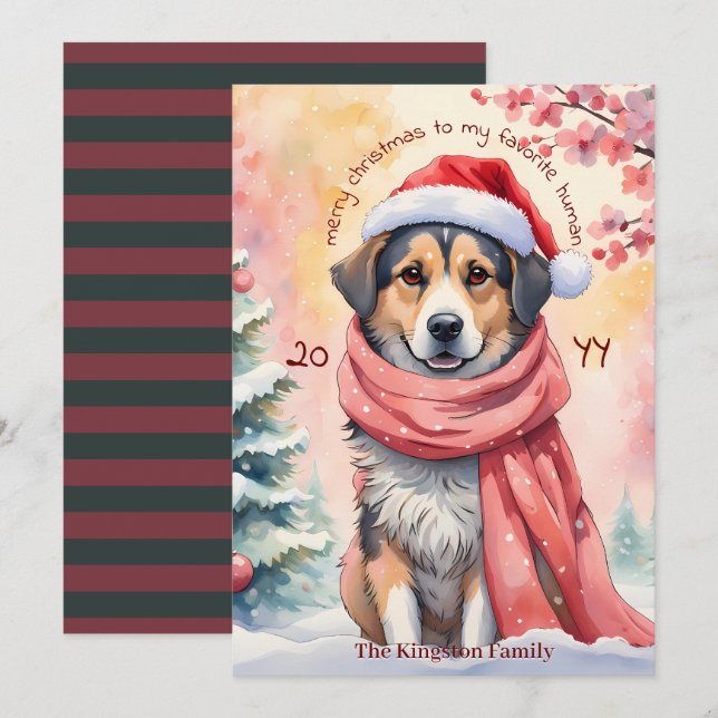 Tarjeta de Navidad Personalizada Diseño de Perro A (Anverso / Reverso)