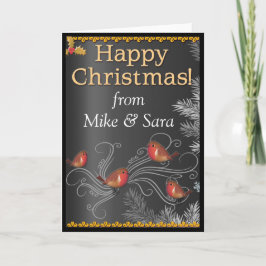 Tarjeta de Navidad personalizada: negro, oro y pla