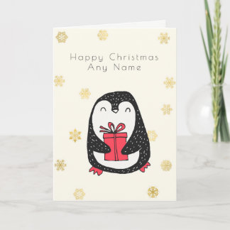 Tarjeta de Navidad personalizada pingüino del copo