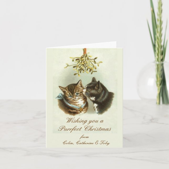 Tarjeta de Navidad personalizada Vintage para gato (Anverso)