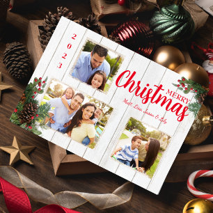 Tarjeta de Navidad Pinecone and Holly Merry