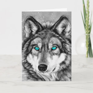 Tarjeta de Navidad pintada del Grayscale del lobo