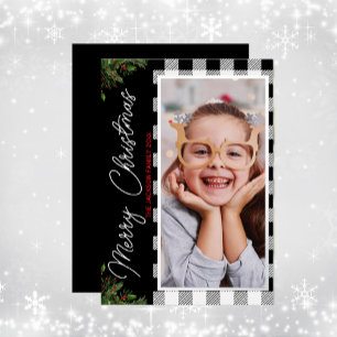 Tarjeta de Navidad Plaid Búfalo Blanco y Negro
