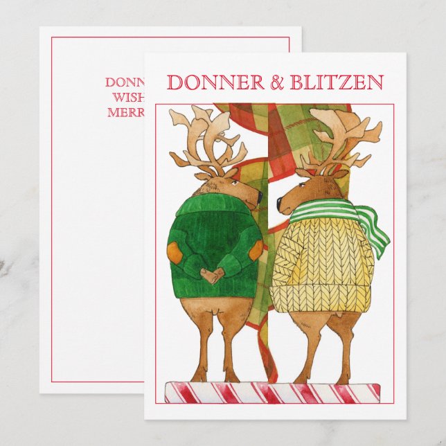 Tarjeta de Navidad plana 5x7 DONNER BLITZEN (Anverso / Reverso)