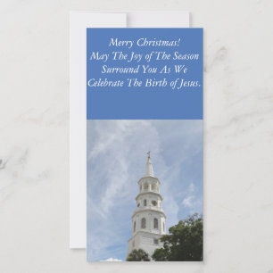 Tarjeta de Navidad plana, acero blanco, iglesia