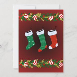 Tarjeta de Navidad plana de calcetín colgante rojo