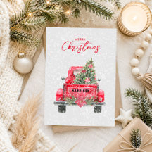 Tarjeta de Navidad plana de camión rojo rústico