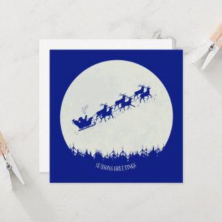 Tarjeta de Navidad plana de Santa y sus renos