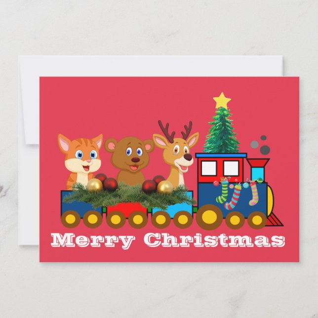 Tarjeta de Navidad plana del tren de Navidad (Anverso)