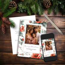 Tarjeta de Navidad plana floral vintage rosa con f