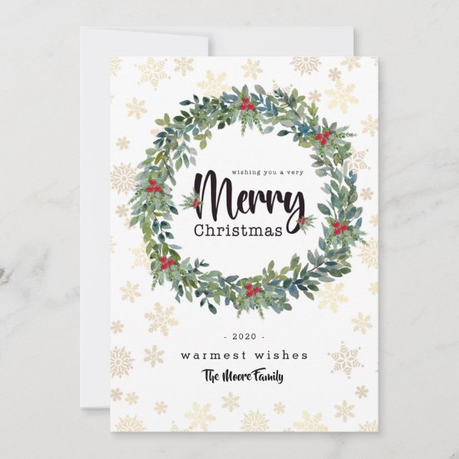 Tarjeta de Navidad plana Golden Snowflake (Anverso)