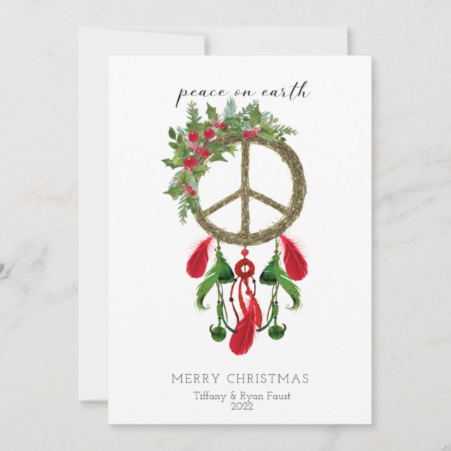 Tarjeta de Navidad plana Peace on Earth Dream Catc (Anverso)