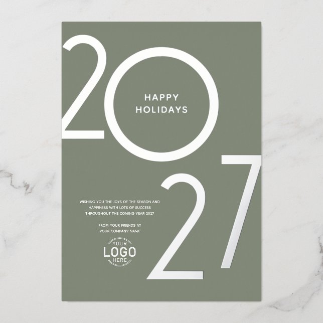 Tarjeta de Navidad plateada con logotipo suave ver (Anverso)