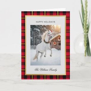 Tarjeta de Navidad plegada con foto de caballo a c