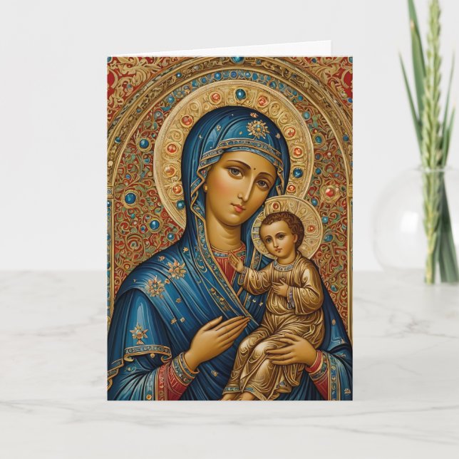 Tarjeta de Navidad plegada de 5x7 con icono de Mar (Anverso)