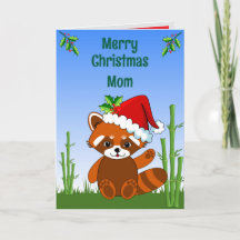 Tarjeta de Navidad plegada de Panda Rojo