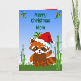 Tarjeta de Navidad plegada de Panda Rojo