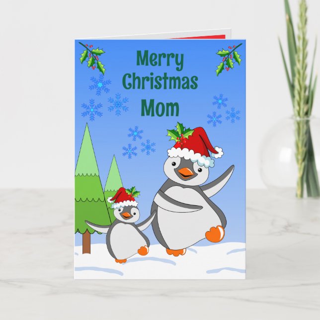 Tarjeta de Navidad plegada de Pingüinos (Anverso)