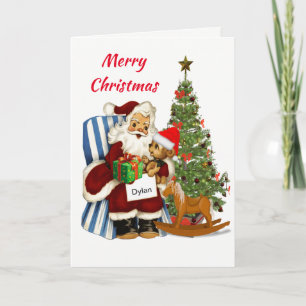Tarjeta de Navidad plegada de Santa Claus para niñ