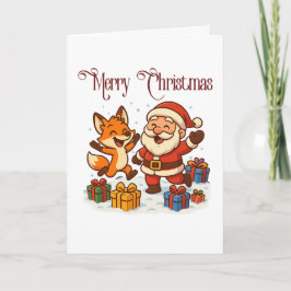 Tarjeta de Navidad plegada de zorro y Santa