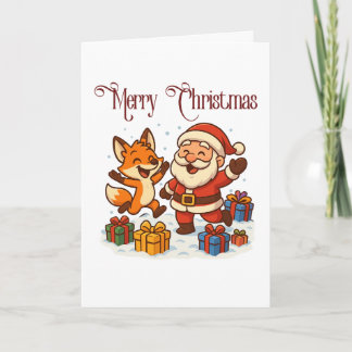 Tarjeta de Navidad plegada de zorro y Santa