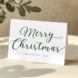 Tarjeta de navidad plegada Green Script Merry Chri