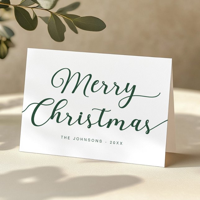 Tarjeta de navidad plegada Green Script Merry Chri (Green Script Christmas Card)