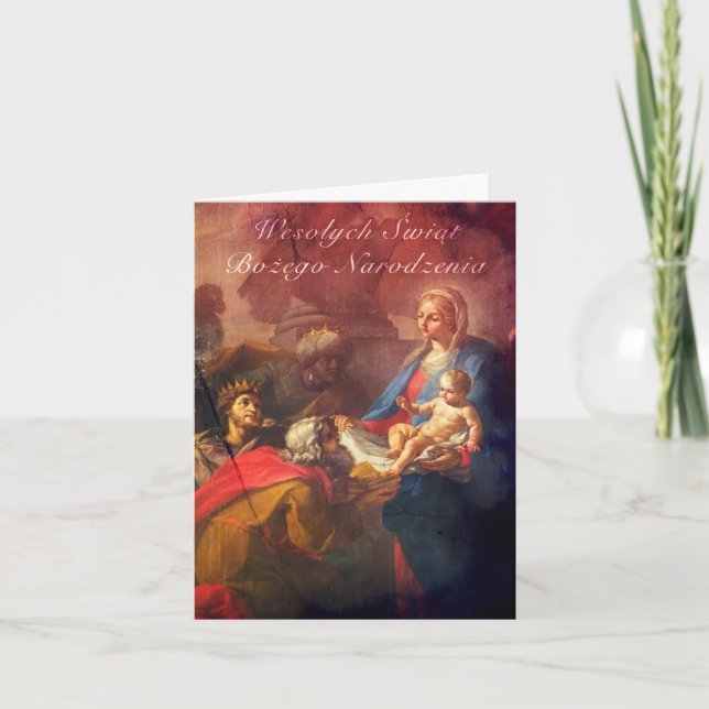 Tarjeta de Navidad polaca/inglesa - adoración (Anverso)