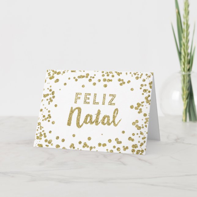 Tarjeta de Navidad portuguesa del confeti del oro (Anverso)