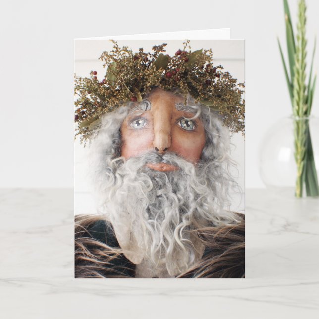 Tarjeta de Navidad primitiva de la muñeca del arte (Anverso)
