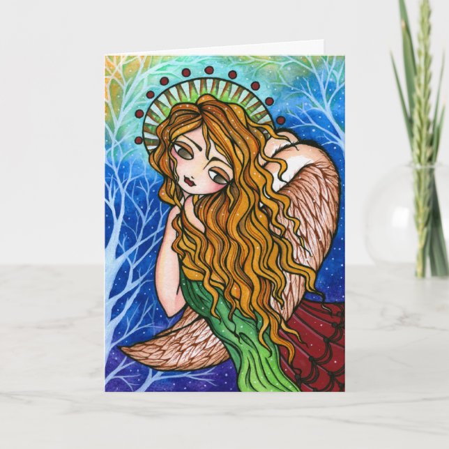 Tarjeta de Navidad primitiva del ángel de la (Anverso)