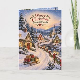 Tarjeta de Navidad Pueblo Nevado a Través de las M