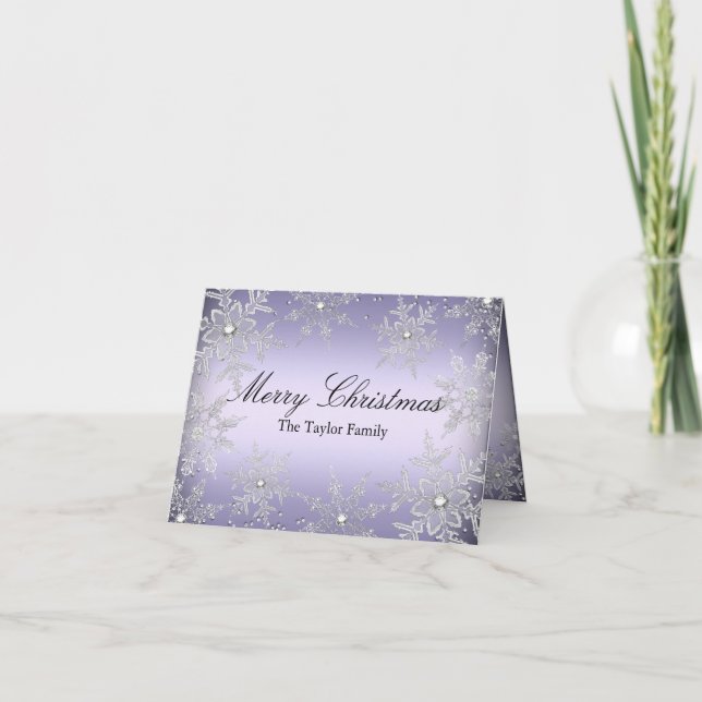 Tarjeta de Navidad Purple Crystal Snowflake Merry (Anverso)