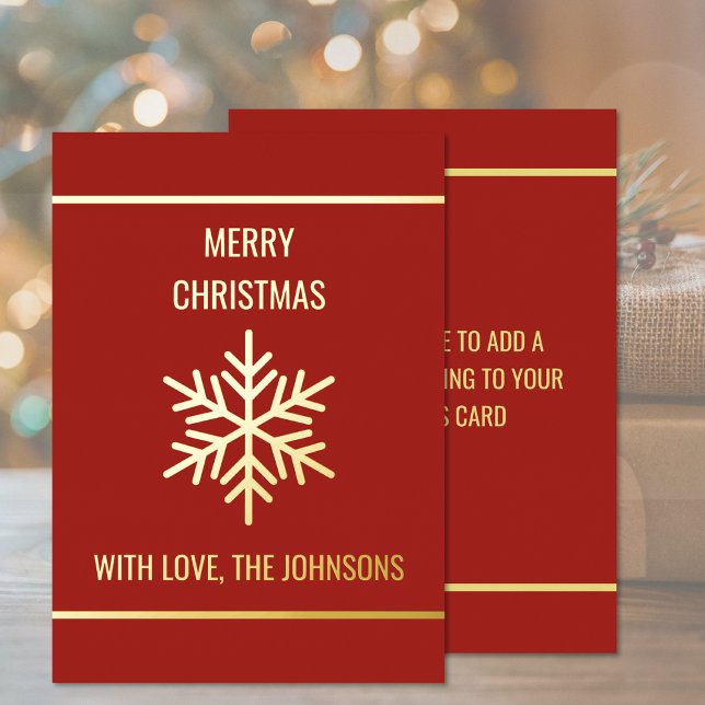 Tarjeta de Navidad Real Relieve metalizado dorado  (Real Gold Foil Snowflake Merry Christmas Card (front and back))