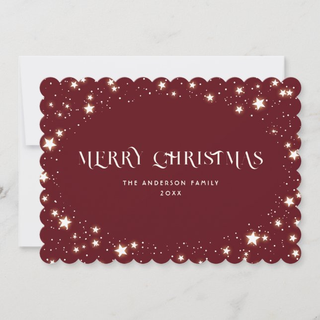 Tarjeta de navidad Red Elegent Stars Snow Merry (Anverso)