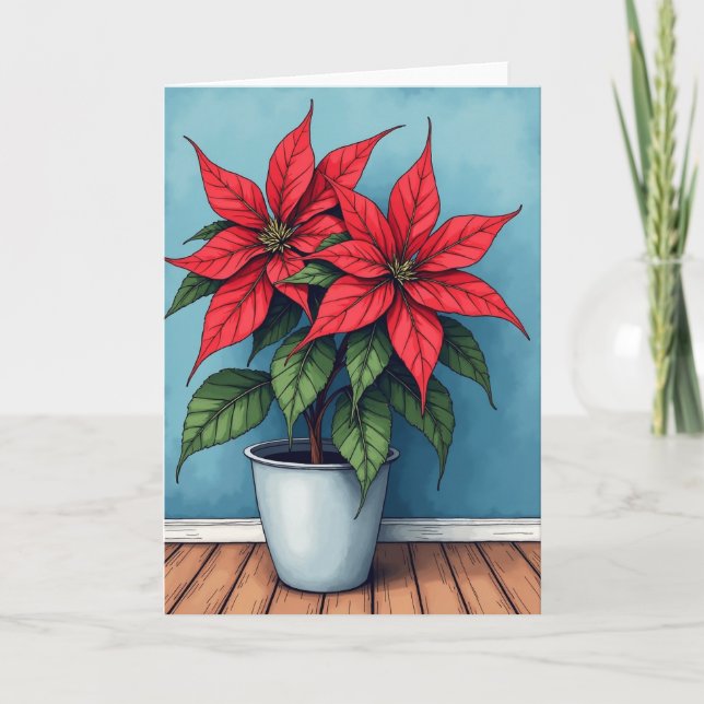 Tarjeta de Navidad Red Star Bloom (Anverso)
