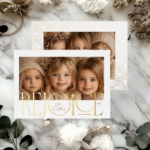 Tarjeta de Navidad "Rejoice" con grabado en oro