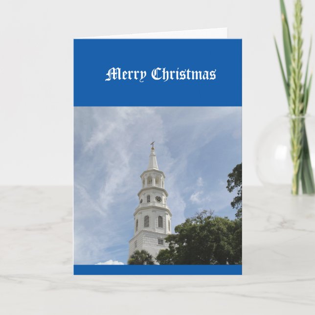 Tarjeta de navidad, religiosa, cristiana, iglesia (Anverso)
