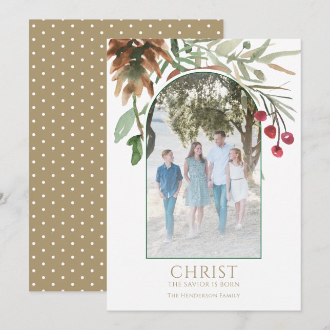 Tarjeta de Navidad Religiosa Cristo es Nació de Or (Anverso / Reverso)