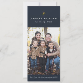 Tarjeta de Navidad religiosa de foto Cristo ha nac