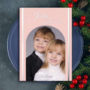 Tarjeta de Navidad religiosa de Jesús con foto y f