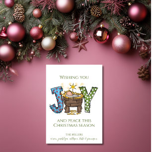 Tarjeta de Navidad religiosa de la Natividad con a