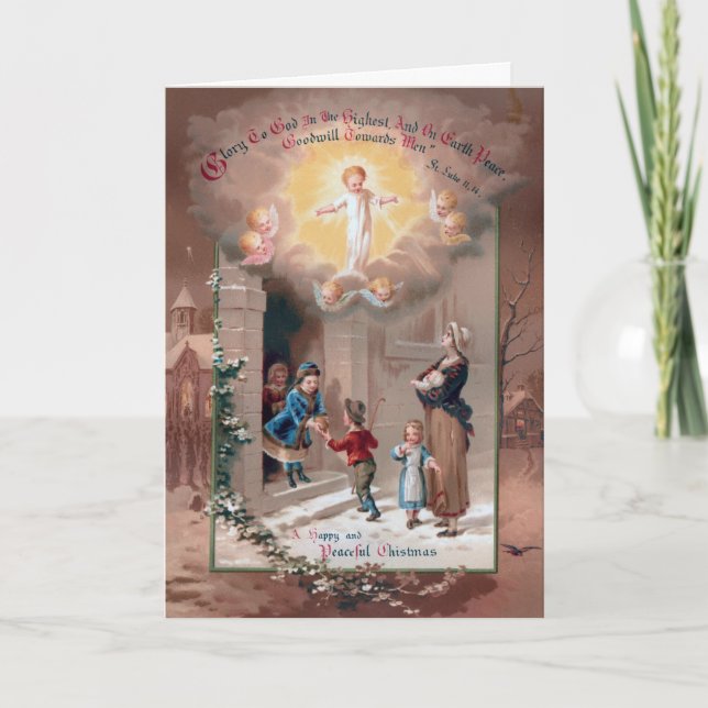 Tarjeta de Navidad religiosa del Victorian de las (Anverso)