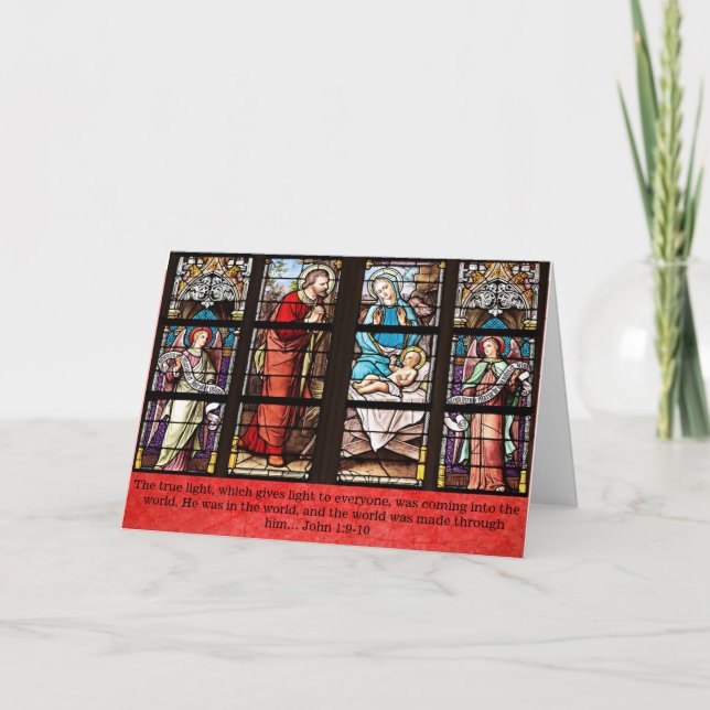 Tarjeta de Navidad religiosa, iglesia del vitral (Anverso)